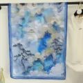 Elegant Chinese style landscape silk scarf for women, blue long shawl and fashion accessory. - 70-180cm / Style 1