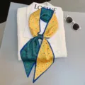 Yellow green floral skinny scarf versatile ribbon twilly hair band for women bag accessory - Style 1