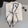 Chic narrow silk scarf twilly with elegant horse print, versatile ribbon for hair bag. - Style 2