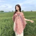 Chal étnico estilo chino poncho con flecos mujer ropa de protección solar elegante top - WM549 Rosa empolvado