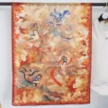 Elegant Chinese style silk scarf with traditional Dunhuang flying apsaras art print for women. - 70-180cm / Style 3