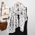 Elegant white camellia printed large scarf, luxury fashion shawl for women daily wear. - White