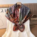 Retro geometric print silk square scarf, elegant women's fashion shawl and neckerchief. - Color 2