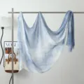 Blue and white ink wash modal cotton long scarf shawl with fringe for women daily wear. - Ink Wash #3