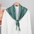 Elegant green silk scarf with stylish white wheat pattern, perfect for spring and autumn. - Green Wheat