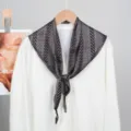 Stylish black and white wheat pattern triangular silk scarf for women, perfect for spring. - Black Wheat