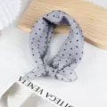 Grey polka dot cotton linen small square scarf, breathable neckerchief, spring summer chic. - Light Gray