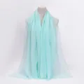 Lightweight mint green crinkled cotton linen scarf with frayed edges, stylish solid shawl. - 1 / 90*180(+-5)cm