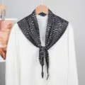 Black and white printed silk scarf, elegant triangular neck scarf for women spring. - Little Swallow/Penguin