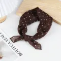 Brown polka dot small square scarf for women, breathable thin neck scarf for spring summer. - Brown