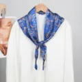 Spring autumn blue silk scarf elegant triangular neckerchief versatile fashion accessories - Blue Sea Waves Style
