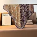Retro paisley print square scarf, luxury velvet double-sided shawl for women's stylish wear. - Color 14