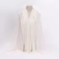 White cotton linen wrinkled scarf with fringed edges, lightweight gauze headscarf for women. - Style 3 / 90*180(+-5)cm