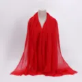 Solid color cotton linen scarf with natural wrinkles and fringed edges main image. - 4 / 90*180(+-5)cm