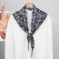 Black and white paisley triangular silk scarf, stylish spring and autumn neckerchief. - Cashew