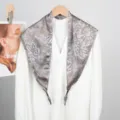 Elegant blue printed triangular silk scarf, fashionable women's neckerchief accessory. - Grey Waves