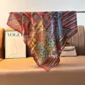 Retro geometric print silk square scarf, stylish multi-color patchwork 90cm scarf variant style. - Color 1