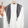 Black and white wheat pattern triangular silk scarf elegant spring autumn shawl fashion - Silver Wheat Ear