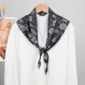 Black floral triangle scarf for women, thin silk feel shawl for spring and summer daily wear. - Black Numerous Flowers