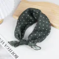 Dark green polka dot cotton linen square scarf, vintage hairband and neckerchief for women. - Dark Green