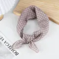 Cotton linen polka dot square scarf, stylish small neck scarf for women spring summer wear. - Camel Polka Dot