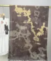 Detailed view of the brown tie-dye modal cotton scarf with watercolor marble print. - 9#