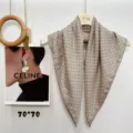 Fashion polka dot square scarf, vintage Korean style silk cotton neckerchief for women. - Camel Velvet Polka Dots