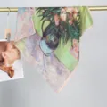 Artistic oil painting floral velvet cotton square scarf, vintage elegant warm women turban. - Geometric Print 1