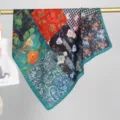 Vintage oil painting floral patchwork cotton square scarf elegant retro double sided neckerchief - Geometric Print 3