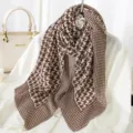 Chic brown houndstooth pleated scarf for women, elegant winter fashion neck wrap accessory. - Style 5