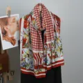 Women's stylish red houndstooth and floral print scarf, soft lightweight fashion shawl. - 2025 New Arrival 1