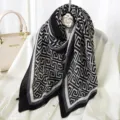 Black and white geometric pleated scarf for women, versatile fashion winter neck wrap. - Style 9