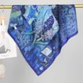 Artistic floral double-sided velvet square scarf, romantic oil painting style women headscarf. - Geometric Print 4