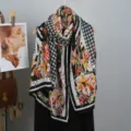 Women Spring Summer Silk Scarf Fashion Black White Houndstooth Floral Print Shawl Wrap - 2025 New Arrival 2
