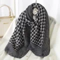 Black and white houndstooth pleated scarf for women, stylish vintage winter warm neck wrap. - Style 23