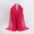 Solid color crinkled cotton linen scarf, vibrant magenta hijab with fringed edges for women. - 5 / 90*180(+-5)cm
