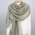 Solid green cotton linen scarf for women, long lightweight retro style shawl and wrap for spring. - 180cm / Grey Green
