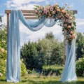 Outdoor wedding arch sheer fabric decoration with floral draping for romantic party event setup - 75*300cm / Sky Blue