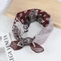 Cotton linen square scarf retro geometric floral bandana spring summer breathable neckerchief - Cashew 1