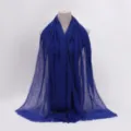 Royal blue crinkled cotton linen scarf with frayed edges, stylish long shawl variant. - 9 / 90*180(+-5)cm