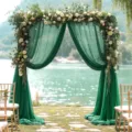 Outdoor wedding arch sheer curtain decoration with floral greenery for romantic ceremony backdrop. - 75*300cm / Dark Green