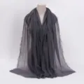Dark grey crinkled cotton linen scarf with fringe edges, versatile solid color shawl wrap. - 10 / 90*180(+-5)cm
