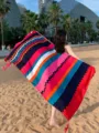 Chale de plage a rayures ethniques colorees avec gland pour femme voyage d'ete - 10# Rayures arc-en-ciel à bord rouge