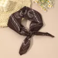 Brown paisley cotton linen small square scarf, retro Japanese style neckerchief for women. - Geometric Print 2