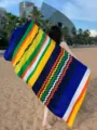 Style ethnique coton lin gland serviette de plage foulard rayé coloré châle pour femmes - 11# Rayures arc-en-ciel à bord bleu