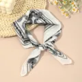 Classic black and white paisley print cotton linen square scarf, elegant neckerchief for women. - Geometric Print 3