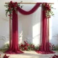 Burgundy wedding arch drapes with floral decor for ceremony backdrop decoration sku - Burgundy