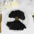 Black pleated voile napkin with gold metal napkin ring for wedding party table decoration - No. 26 Black
