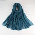 Women breathable long sequin scarf shawl elegant dark teal hijab wrap soft fashion accessory - Dark Green