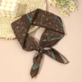 Brown paisley print cotton linen square scarf, chic neck ribbon and stylish retro head wrap. - Geometric Print 5